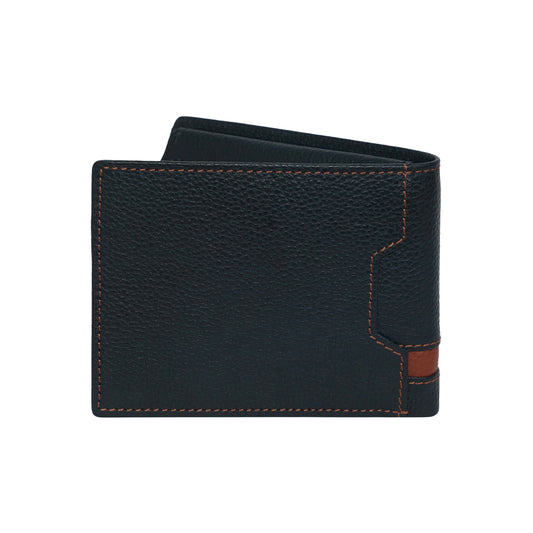 HIROSHI Genuine Leather Black And Tan Bi Fold Wallet