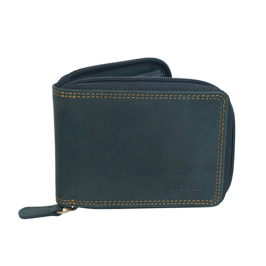 HIROSHI Genuine Leather Men Bi Fold Wallet with Card Slots -Black
