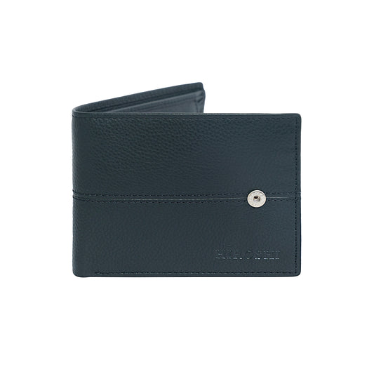 HIROSHI Genuine Leather Ivaan Collection Black Bi Fold Wallet -Black