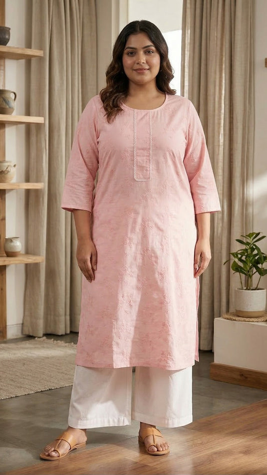 Blush Pink Cotton Printed Straight Kurti for Women | Elegant Daily & Office Wear Kurti (1 Pc)
