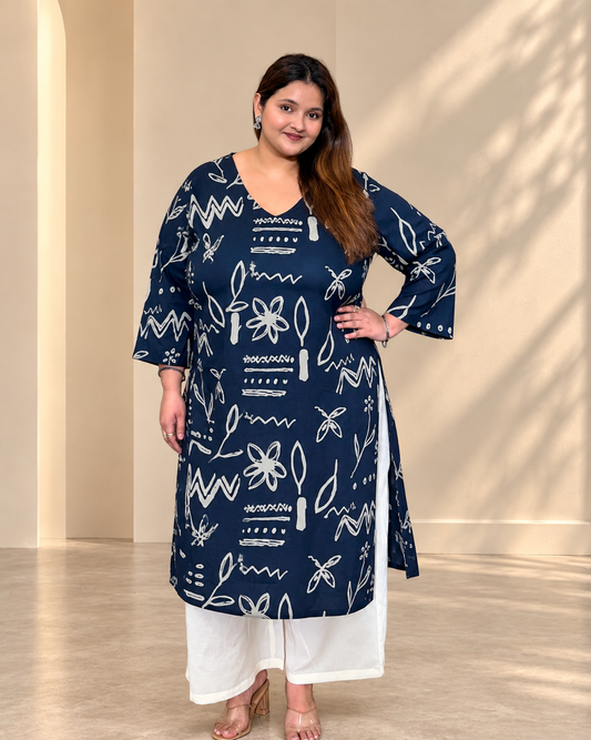 Midnight Doodle – Indigo Cotton Kurta