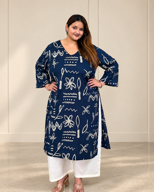Midnight Doodle – Indigo Cotton Kurta