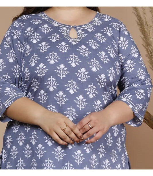 Women Floral Printed Cotton Straight Kurta (100019-Blue)