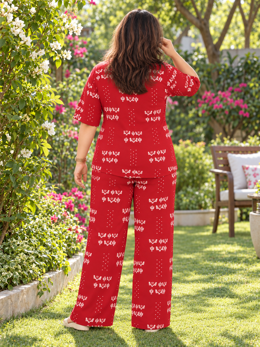Rajvanshi Red Cotton Co-ord Set – Heritage Motif Luxe Ensemble