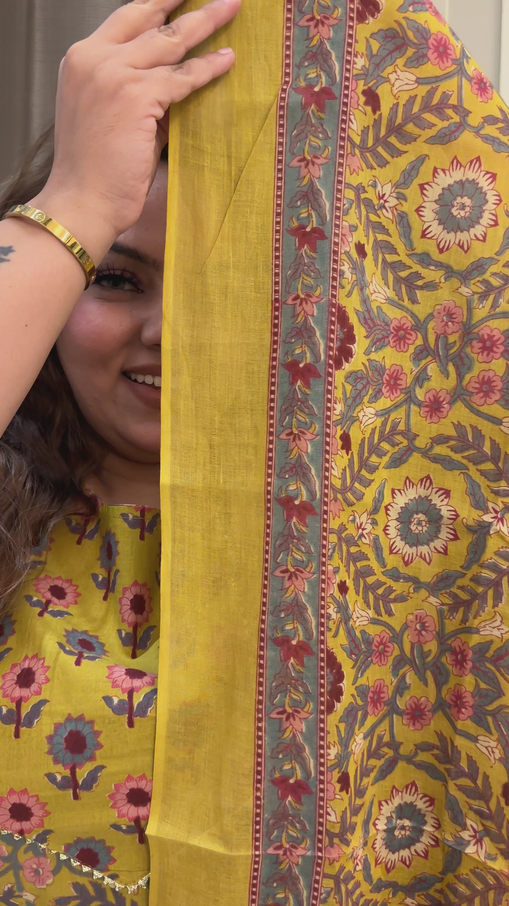 Mustard Cotton Printed Kurta Set with Dupatta | 3-Piece Ethnic Suit for Women | Kurta Pant Dupatta Set