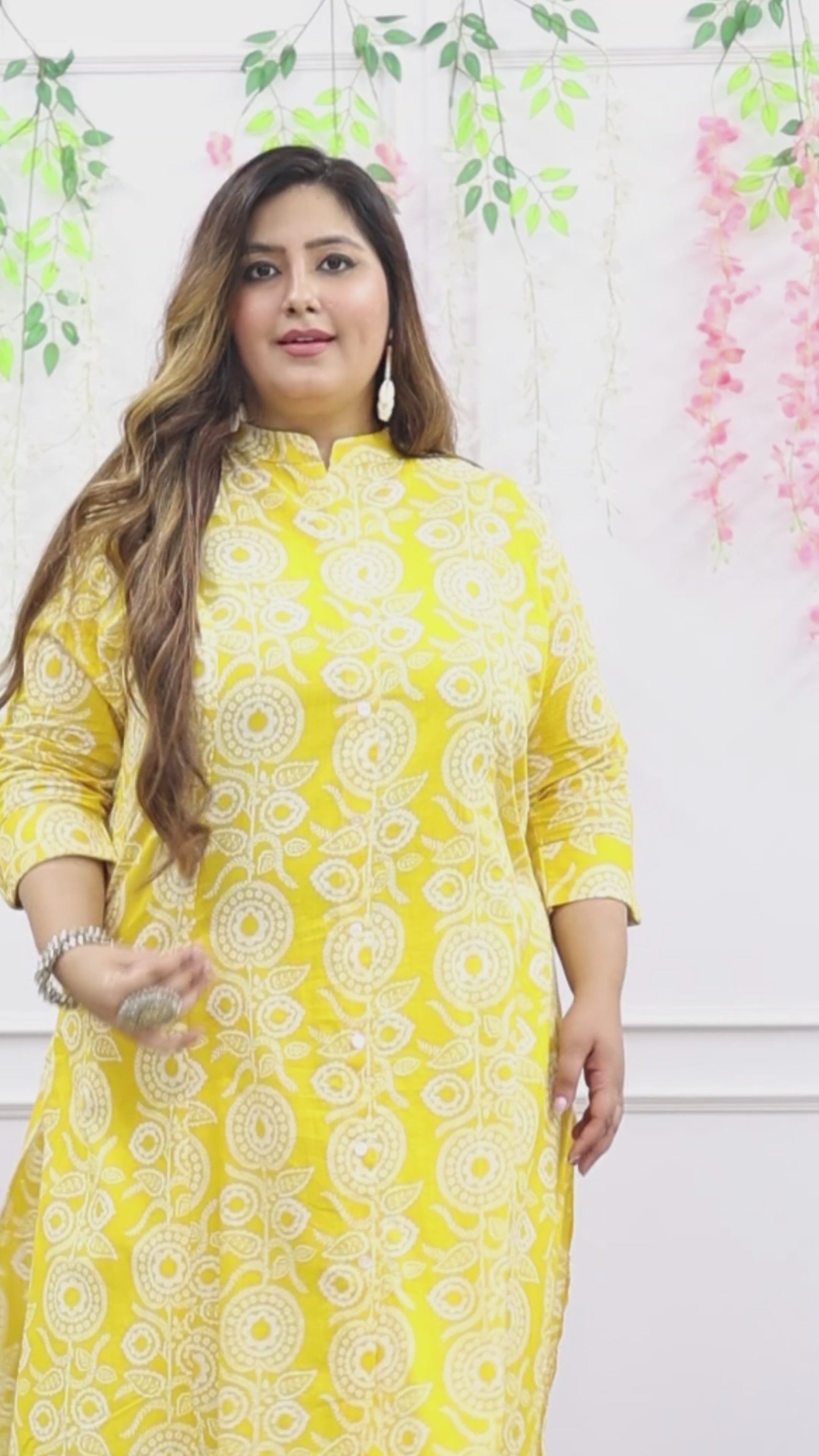 Women Printed Cotton A-line Kurta (B06-Yellow)
