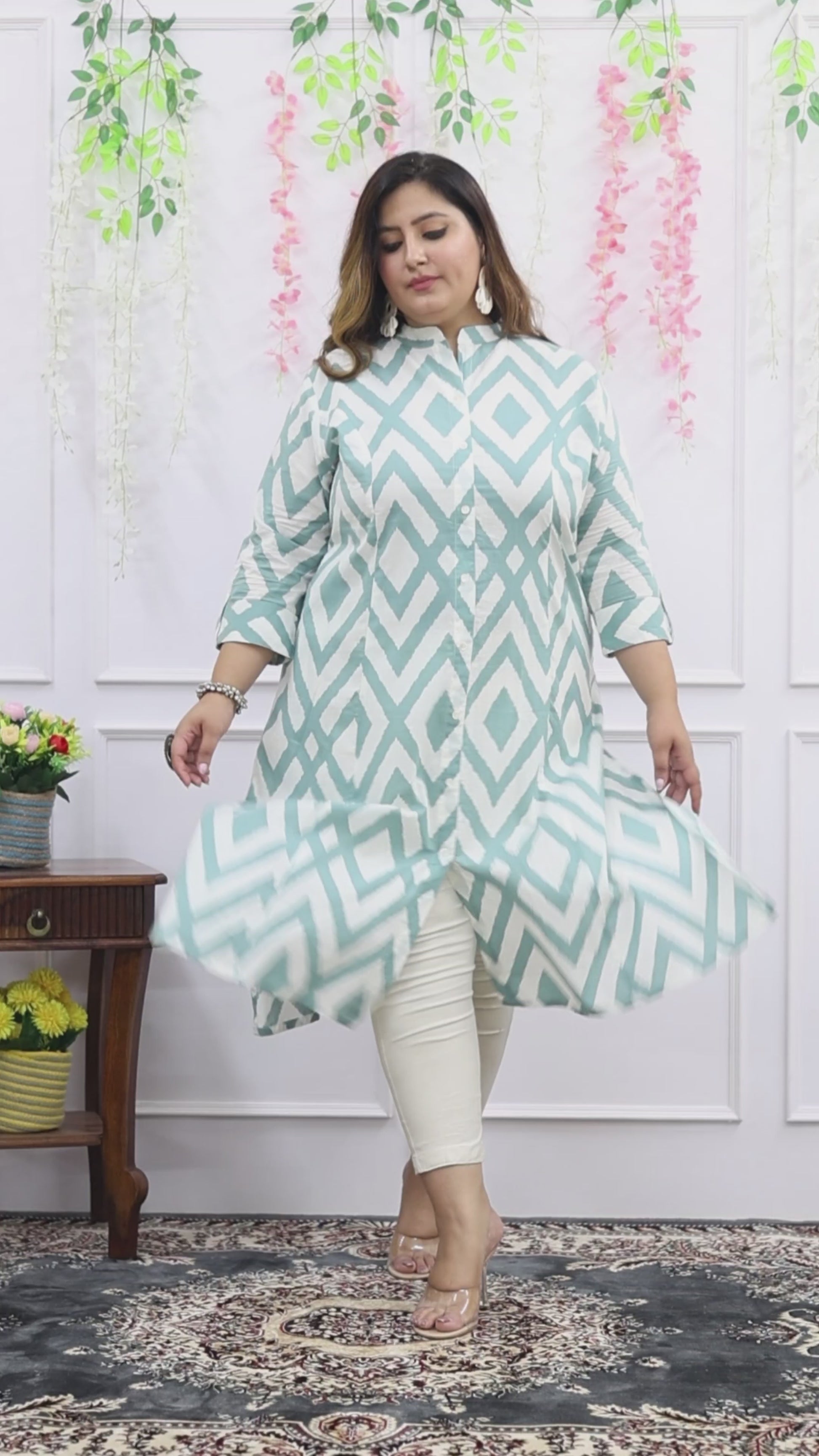 Women Printed Cotton A-line Kurta (B04-Blue)
