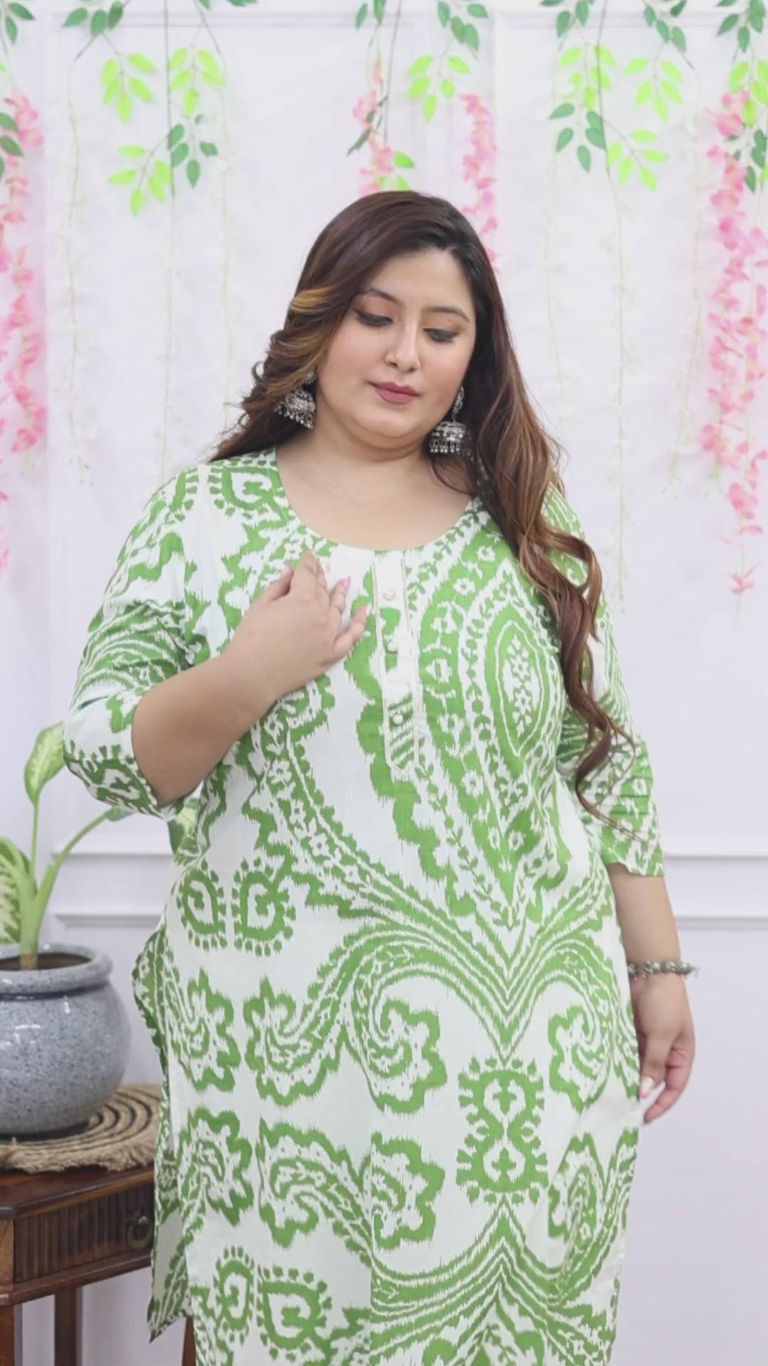 Women Printed Cotton Straight Kurta (B12-Green)