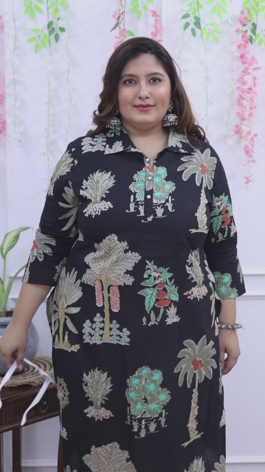 Women Printed Cotton Straight Kurta (B14-Black)