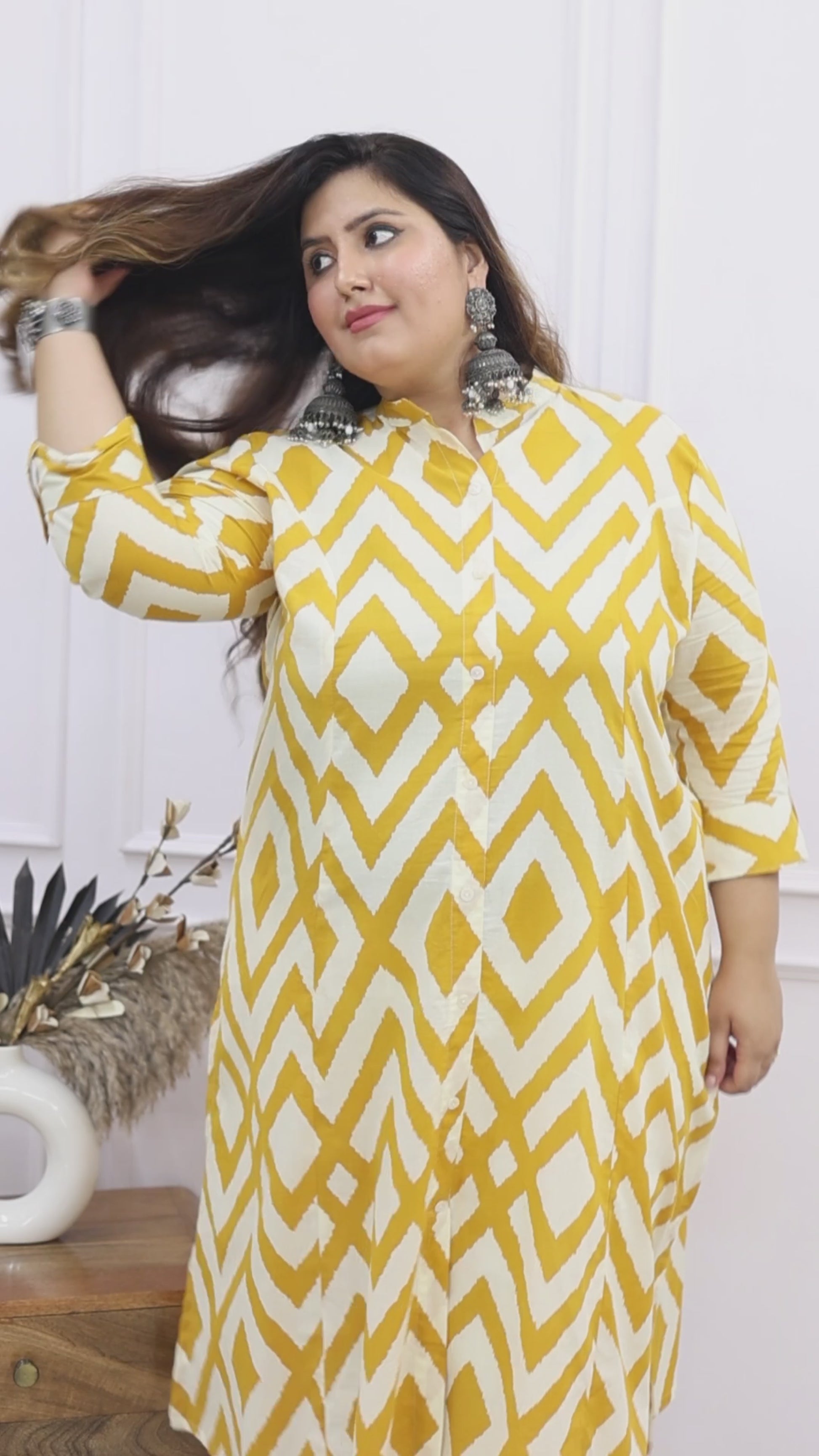 Women Printed Cotton A-line Kurta (B04-Yellow)